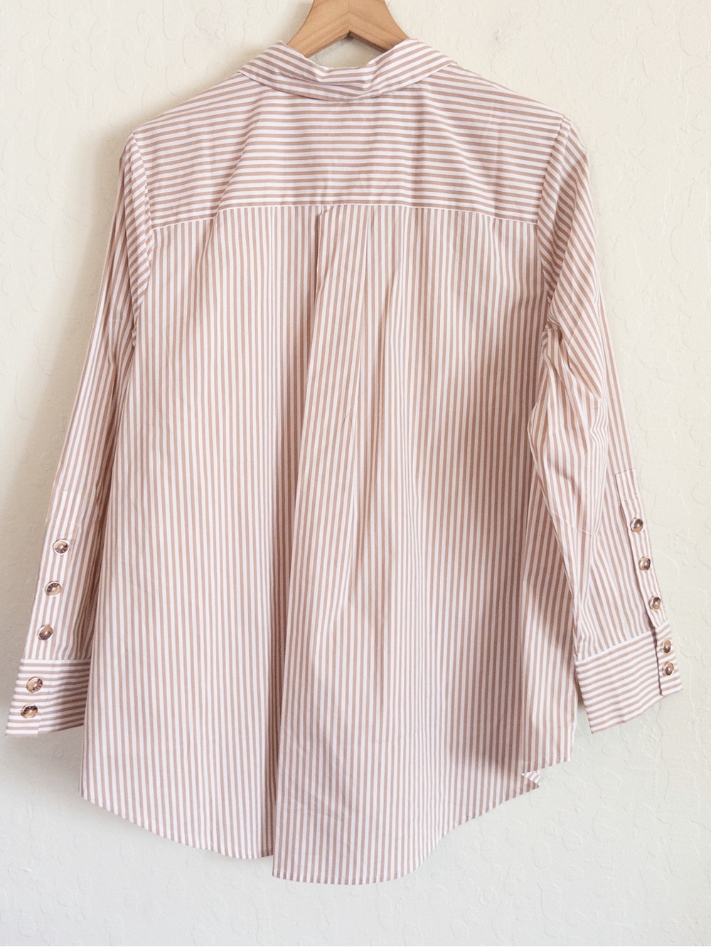 Chicos Button Sleeve Poplin Cotton Tunic 3/4 Sleeve Button Down Shirt 12 Striped - Picture 3 of 6